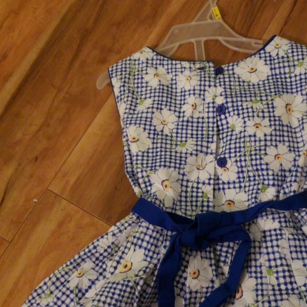Blue and white check dress with daisies - Picture 4 of 6